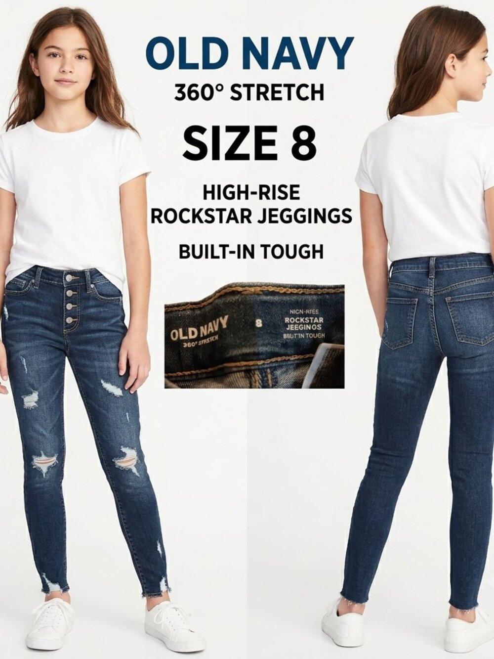 OLD NAVY BRAND Girl's High-Rise 360 Stretch Rockstar Jeggings - 8